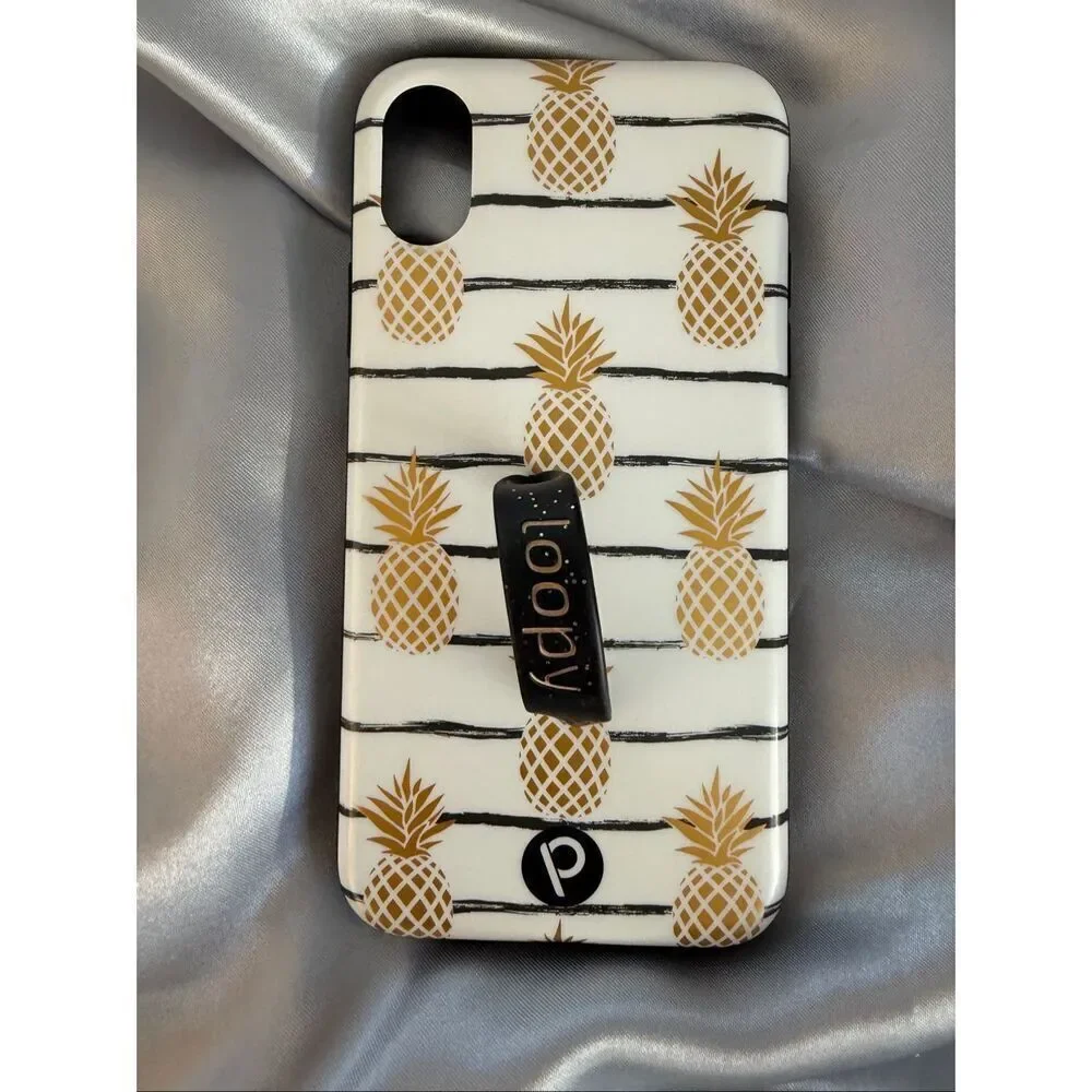 Loopy iPhone XS Phone Case Pineapple with Matching Microfiber Cover and Extra Su